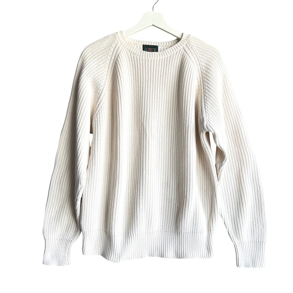 Vintage J.Crew Womens Cream Cotton Shaker Stitch Raglan Crewneck Sweater Size M